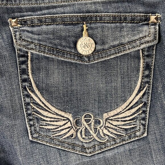 Rock & Republic Kendall Mid-Rise Jeans 10 Straight Leg Denim Button Flap Pockets - Picture 7 of 15
